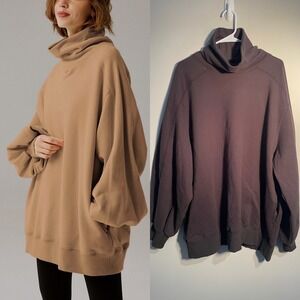 Lit Active Whisper Oversized Turtleneck Sweatshirt in Chocolate Brown Size Small